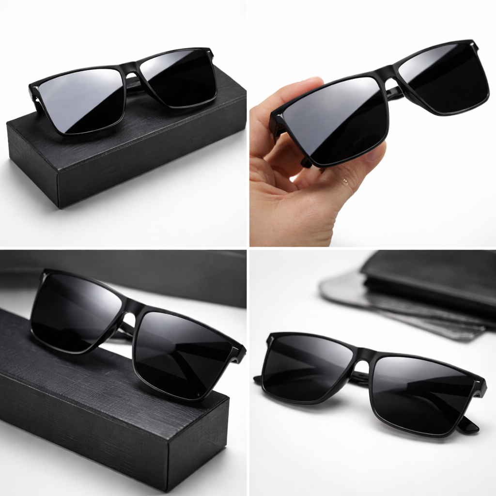 Men’s Minimalist Black Square Sunglasses – Premium Matte Frame with Dark Lenses