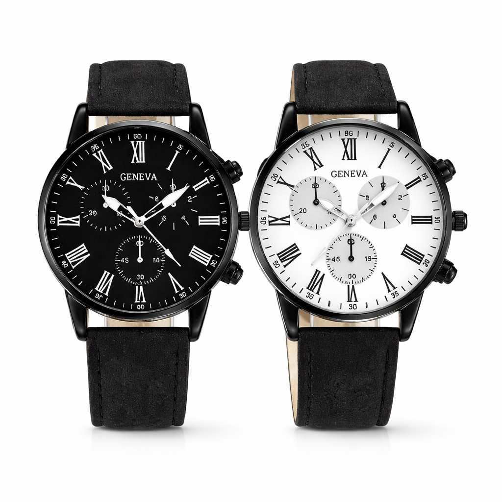 Couple’s Leather Quartz Watch Set – Classic Casual Wristwatches (2-Piece Set)