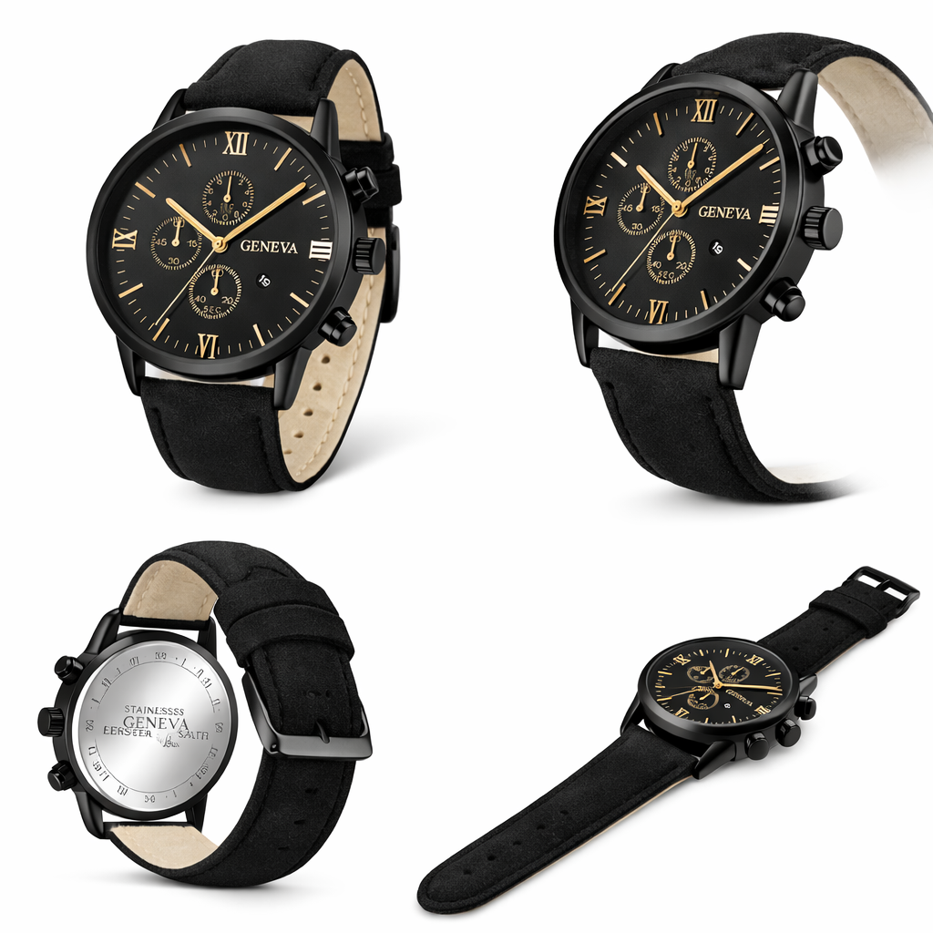 Men’s Casual Quartz Watch with Leather Band & Date Display