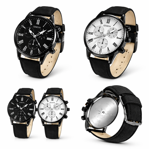 Couple’s Leather Quartz Watch Set – Classic Casual Wristwatches (2-Piece Set)