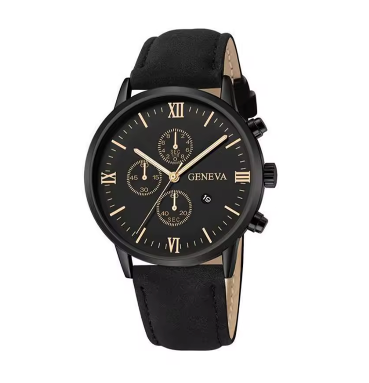 Men’s Casual Quartz Watch with Leather Band & Date Display