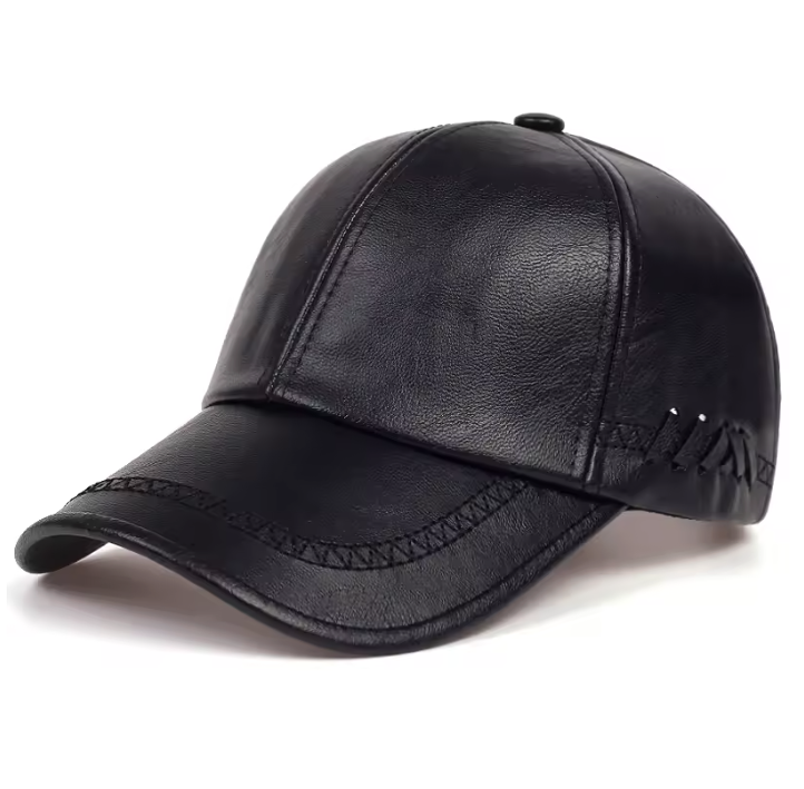Fashion Black Leather Cap – Warm Winter Hat for Men & Women