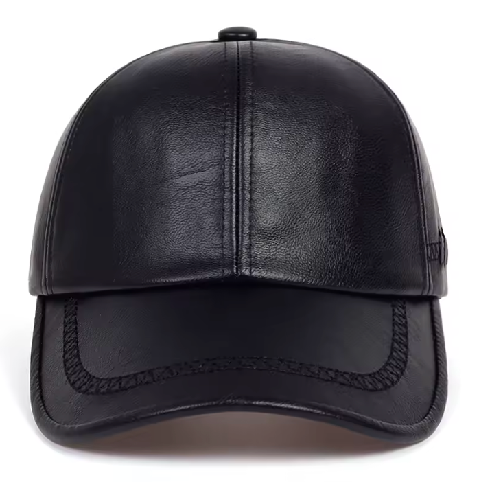 Fashion Black Leather Cap – Warm Winter Hat for Men & Women
