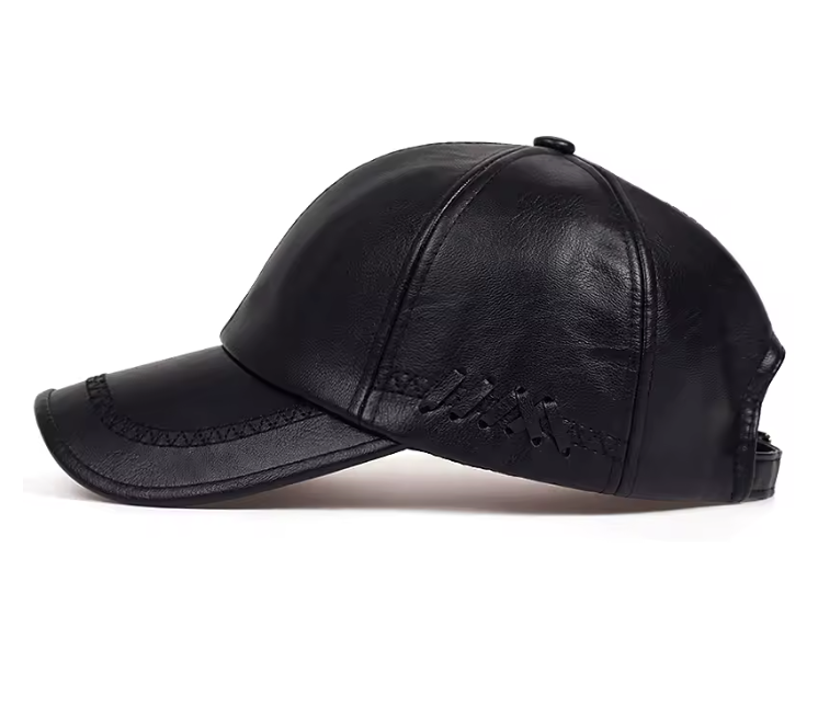 Fashion Black Leather Cap – Warm Winter Hat for Men & Women