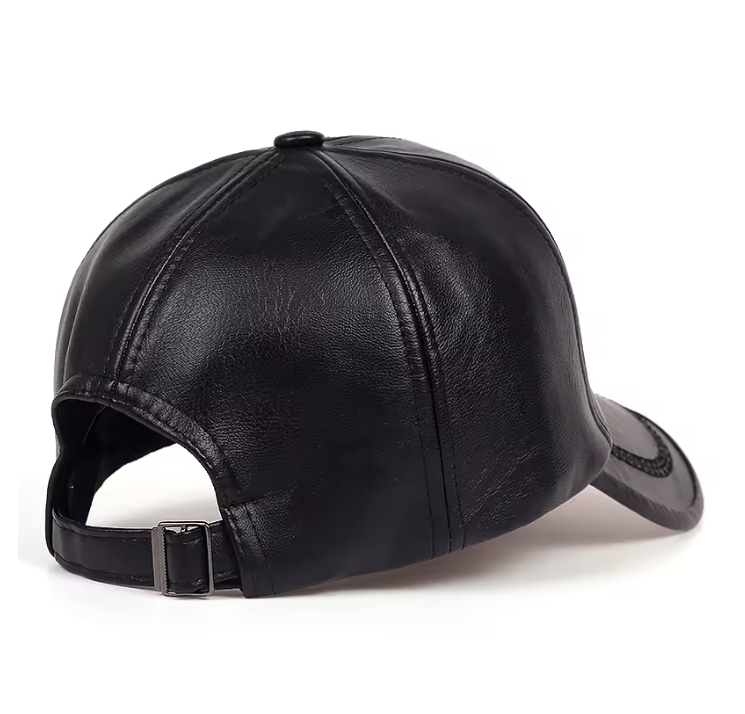 Fashion Black Leather Cap – Warm Winter Hat for Men & Women