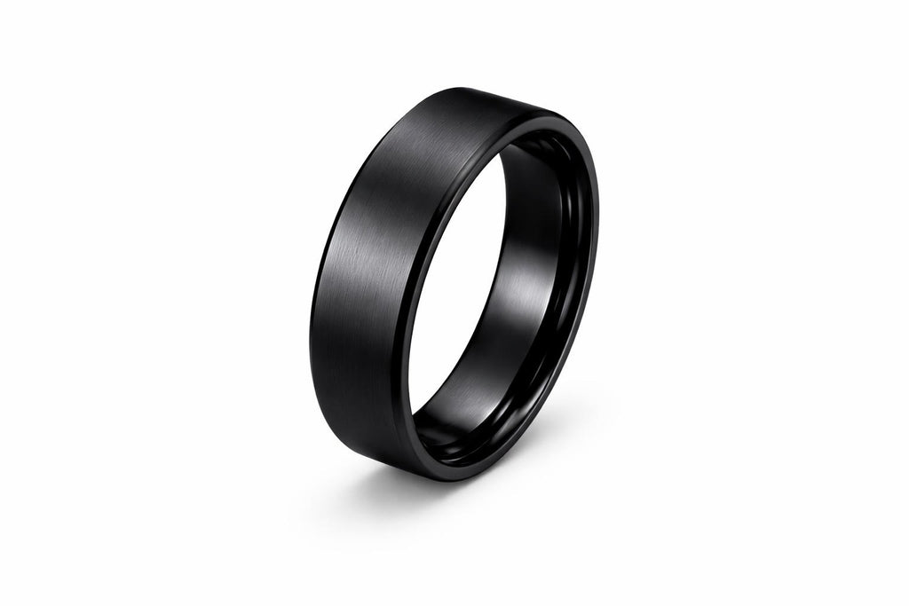 Men’s Stainless Steel Band Ring – Matte Black US Sizes 7-13, Simple & Stylish