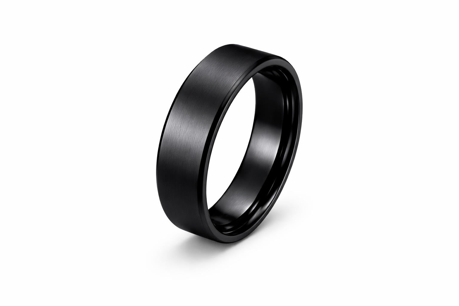 Men’s Stainless Steel Band Ring – Matte Black US Sizes 7-13, Simple & Stylish