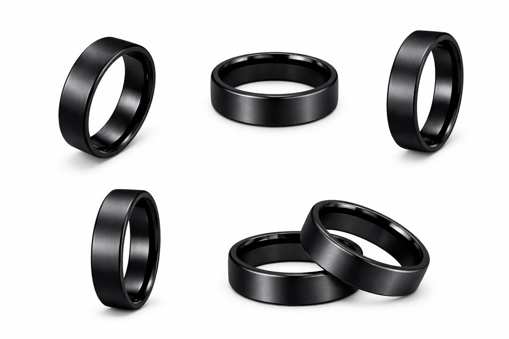 Men’s Stainless Steel Band Ring – Matte Black US Sizes 7-13, Simple & Stylish